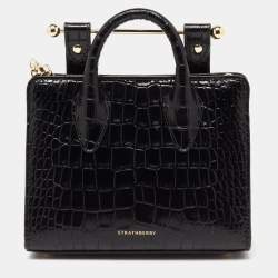 Strathberry Black Croc Embossed Leather Nano Tote