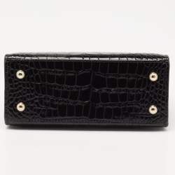 Strathberry Black Croc Embossed Leather Nano Tote