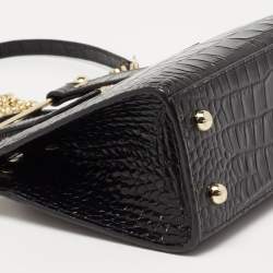 Strathberry Black Croc Embossed Leather Nano Tote