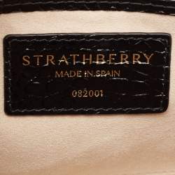 Strathberry Black Croc Embossed Leather Nano Tote