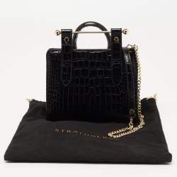 Strathberry Black Croc Embossed Leather Nano Tote