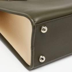 Pre Owned Strathberry Olive Green/Beige Leather Midi Tote