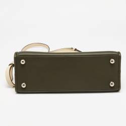 Pre Owned Strathberry Olive Green/Beige Leather Midi Tote