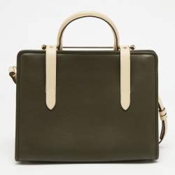 Pre Owned Strathberry Olive Green/Beige Leather Midi Tote