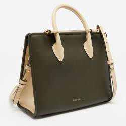 Pre Owned Strathberry Olive Green/Beige Leather Midi Tote