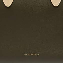 Pre Owned Strathberry Olive Green/Beige Leather Midi Tote