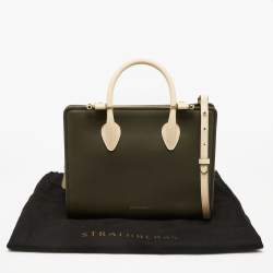 Pre Owned Strathberry Olive Green/Beige Leather Midi Tote