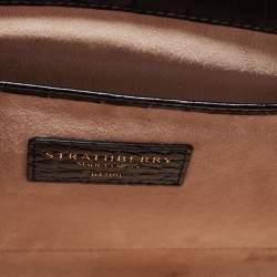 Pre Owned Strathberry Black Croc Embossed Leather Midi Tote