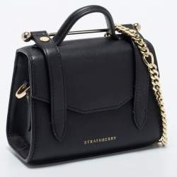 Strathberry Black Leather Micro Allegro Top Handle Bag