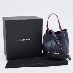 Pre Owned Strathberry Navy Blue/Pink Leather Mini Lana Osette Bucket Bag