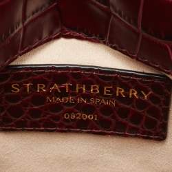 Pre Owned Strathberry Burgundy Croc Embossed Leather Stylist Shoulder Bag