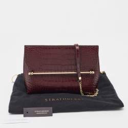 Pre Owned Strathberry Burgundy Croc Embossed Leather Stylist Shoulder Bag