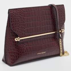 Pre Owned Strathberry Burgundy Croc Embossed Leather Stylist Shoulder Bag