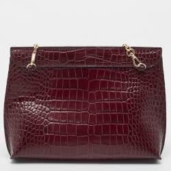 Pre Owned Strathberry Burgundy Croc Embossed Leather Stylist Shoulder Bag