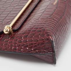 Pre Owned Strathberry Burgundy Croc Embossed Leather Stylist Shoulder Bag