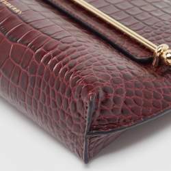 Pre Owned Strathberry Burgundy Croc Embossed Leather Stylist Shoulder Bag