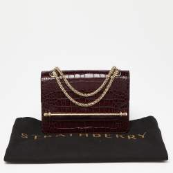 Strathberry Burgundy Croc Embossed Leather Mini East/West Shoulder Bag