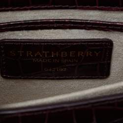 Strathberry Burgundy Croc Embossed Leather Mini East/West Shoulder Bag