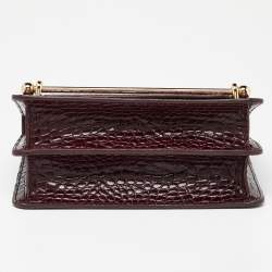 Strathberry Burgundy Croc Embossed Leather Mini East/West Shoulder Bag