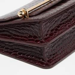 Strathberry Burgundy Croc Embossed Leather Mini East/West Shoulder Bag