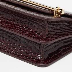 Strathberry Burgundy Croc Embossed Leather Mini East/West Shoulder Bag