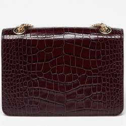 Strathberry Burgundy Croc Embossed Leather Mini East/West Shoulder Bag