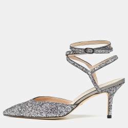 Pre Owned Stuart Weitzman Grey Coarse Glitter The Revel Pumps Size 40.5