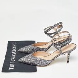 Pre Owned Stuart Weitzman Grey Coarse Glitter The Revel Pumps Size 40.5