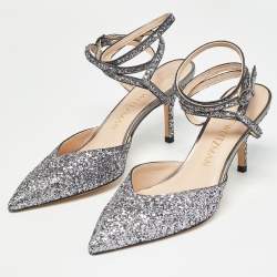 Pre Owned Stuart Weitzman Grey Coarse Glitter The Revel Pumps Size 40.5