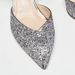 Pre Owned Stuart Weitzman Grey Coarse Glitter The Revel Pumps Size 40.5