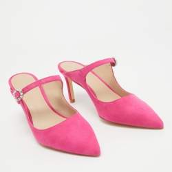 Stuart Weitzman Pink  Suede Dazzle 75 Embellished Mules Size 37