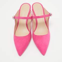 Stuart Weitzman Pink  Suede Dazzle 75 Embellished Mules Size 37