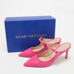 Stuart Weitzman Pink  Suede Dazzle 75 Embellished Mules Size 37