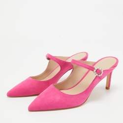 Stuart Weitzman Pink  Suede Dazzle 75 Embellished Mules Size 37