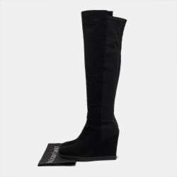 Stuart Weitzman Black Fabric and Suede Knee Length Boots Size 38