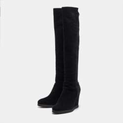Stuart Weitzman Black Fabric and Suede Knee Length Boots Size 38