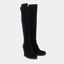 Stuart Weitzman Black Fabric and Suede Knee Length Boots Size 38