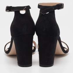 Pre Owned Stuart Weitzman Black Suede Nearlynude Lucite Ankle Strap Sandals 39