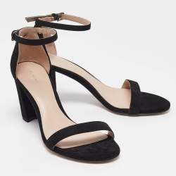 Pre Owned Stuart Weitzman Black Suede Nearlynude Lucite Ankle Strap Sandals 39