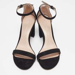 Pre Owned Stuart Weitzman Black Suede Nearlynude Lucite Ankle Strap Sandals 39