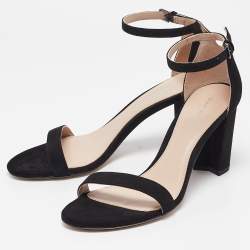 Pre Owned Stuart Weitzman Black Suede Nearlynude Lucite Ankle Strap Sandals 39