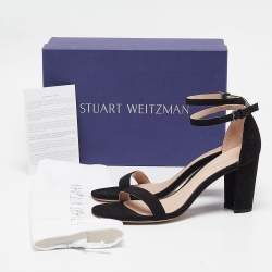 Pre Owned Stuart Weitzman Black Suede Nearlynude Lucite Ankle Strap Sandals 39