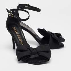 Stuart Weitzman Black Glitter Nudist Ankle Strap Sandals Size 38