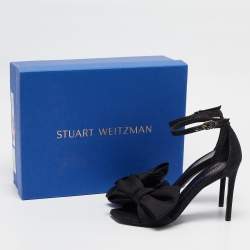 Stuart Weitzman Black Glitter Nudist Ankle Strap Sandals Size 38