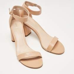 Stuart Weitzman Beige Leather Ankle Strap Sandals Size 40