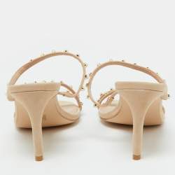 Stuart Weitzman Beige Suede Pearl Embellished Slide Sandals Size 41