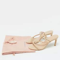 Stuart Weitzman Beige Suede Pearl Embellished Slide Sandals Size 41
