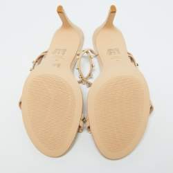 Stuart Weitzman Beige Suede Pearl Embellished Slide Sandals Size 41