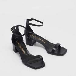 Stuart Weitzman Black Leather Simplecurve Sandals Size 39