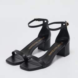 Stuart Weitzman Black Leather Simplecurve Sandals Size 39
